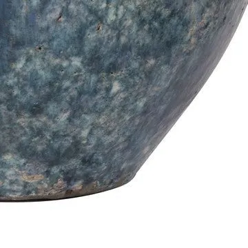 10 Inch Small Round Terracotta Vase, Subtly Curved, Textured Blue Finish By Casagear Home