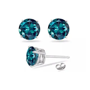 10k White Gold Plated 2 Ct Round Created Alexandrite Sapphire Stud Earrings