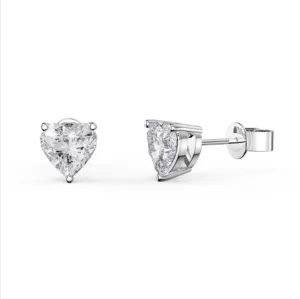 10k White Gold Plated 3 Carat Heart Created  White Sapphire Stud Earrings