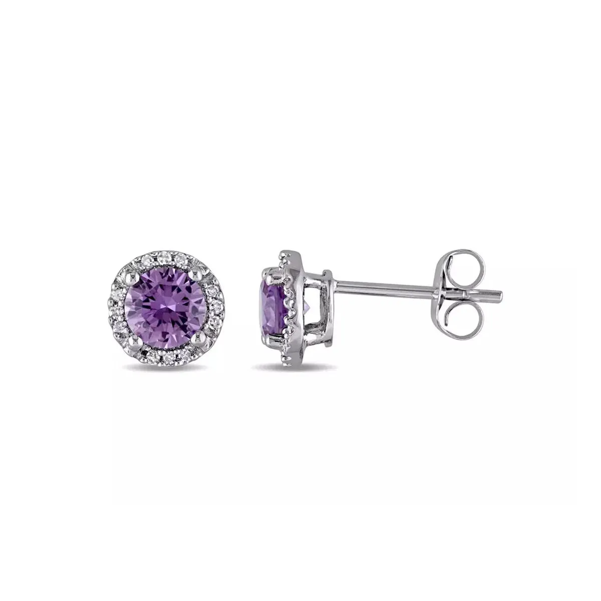 10k White Gold Plated 3 Ct Round Created Alexandrite Halo Stud Earrings