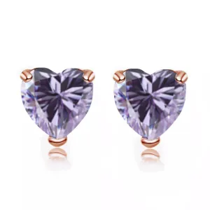 14k Rose Gold Plated 1/2 Carat Heart Created Tanzanite  Stud Earrings