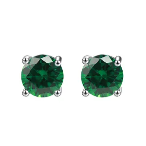 14k White Gold Plated 1 Ct Round Created Emerald Stud Earrings