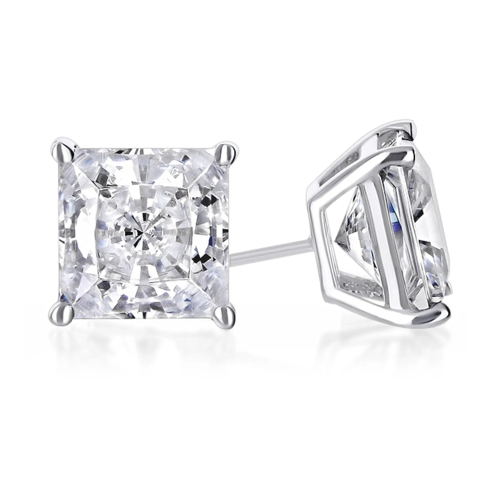 14k White Gold Plated 1/2 Ct Round Created White Sapphire Princess Cut Stud Earrings