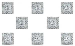 14k White Gold Plated 1Ct Princess Cut White Sapphire Set of Four Halo Stud Earrings