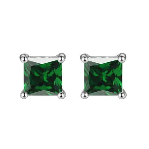 14k White Gold Plated 2 Ct Princess Cut Created Emerald Stud Earrings