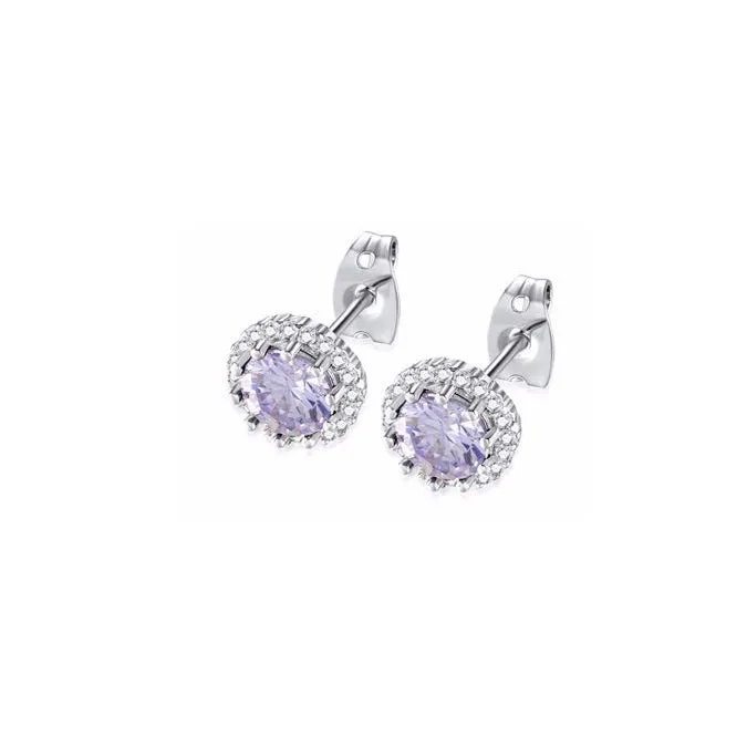 14k White Gold Plated 3 Ct Created Halo Round Tanzanite Stud Earrings