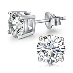 14k White Gold Plated 3 Ct Round Created White Sapphire Stud Earrings