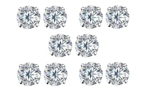 14k White Gold Plated 3Ct Round White Sapphire Set Of Five Stud Earrings