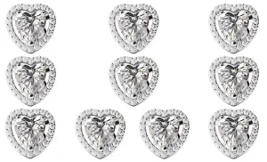 14k White Gold Plated 4mm 3Ct Heart White Sapphire Set of Five Halo Stud Earrings