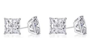 14k White Gold Plated 4mm 4Ct Princess Cut White Sapphire Set Of Two Stud Earrings