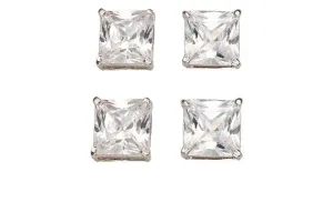 14k White Gold Plated 6mm 4Ct Square Cut White Sapphire Set Of Two Stud Earrings