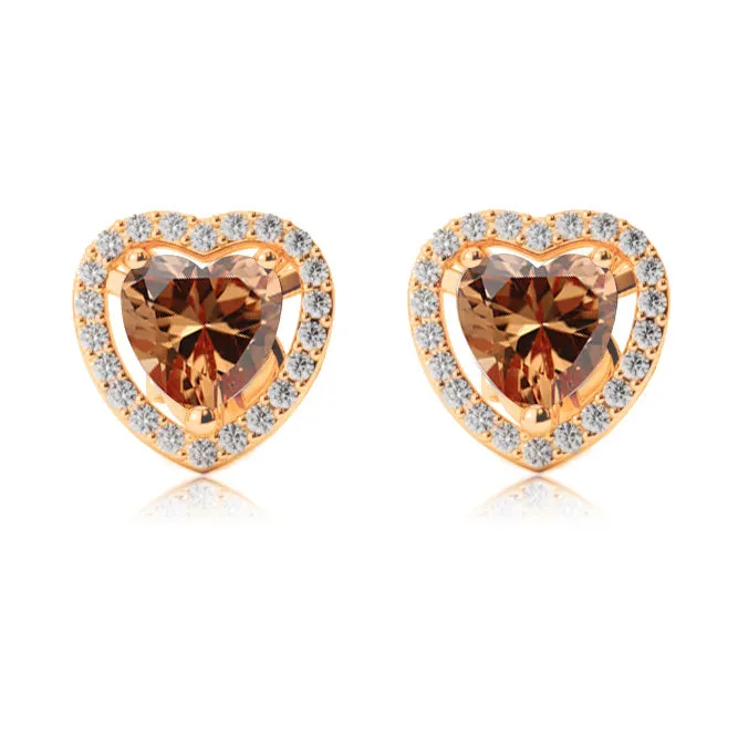 14k Yellow Gold Plated 1/2 Ct Created Halo Heart Citrine Stud Earrings