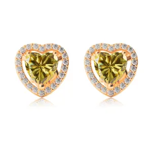 14k Yellow Gold Plated 1/2 Ct Created Halo Heart Yellow Sapphire Stud Earrings