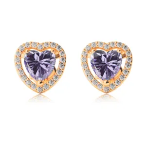 14k Yellow Gold Plated 2 Ct Created Halo Heart Tanzanite Stud Earrings