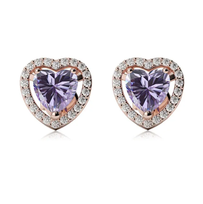 18k Rose Gold Plated 2 Ct Created Halo Heart Tanzanite Stud Earrings