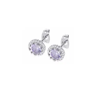 18k White Gold Plated 1 Ct Created Halo Round Tanzanite Stud Earrings