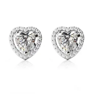 18k White Gold Plated 1/2 Ct Created Halo Heart White Sapphire Stud Earrings