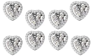 18k White Gold Plated 2Ct Heart White Sapphire Set of Four Halo Stud Earrings