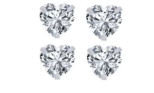 18k White Gold Plated 4mm 1Ct Heart White Sapphire Set Of Two Stud Earrings