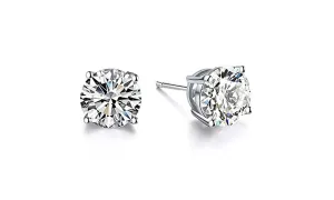 18K White Silver Plated Cubic Zirconia round cut Stud Earrings