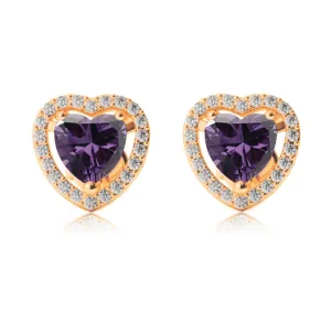 18k Yellow Gold Plated 2 Ct Created Halo Heart Amethyst Stud Earrings