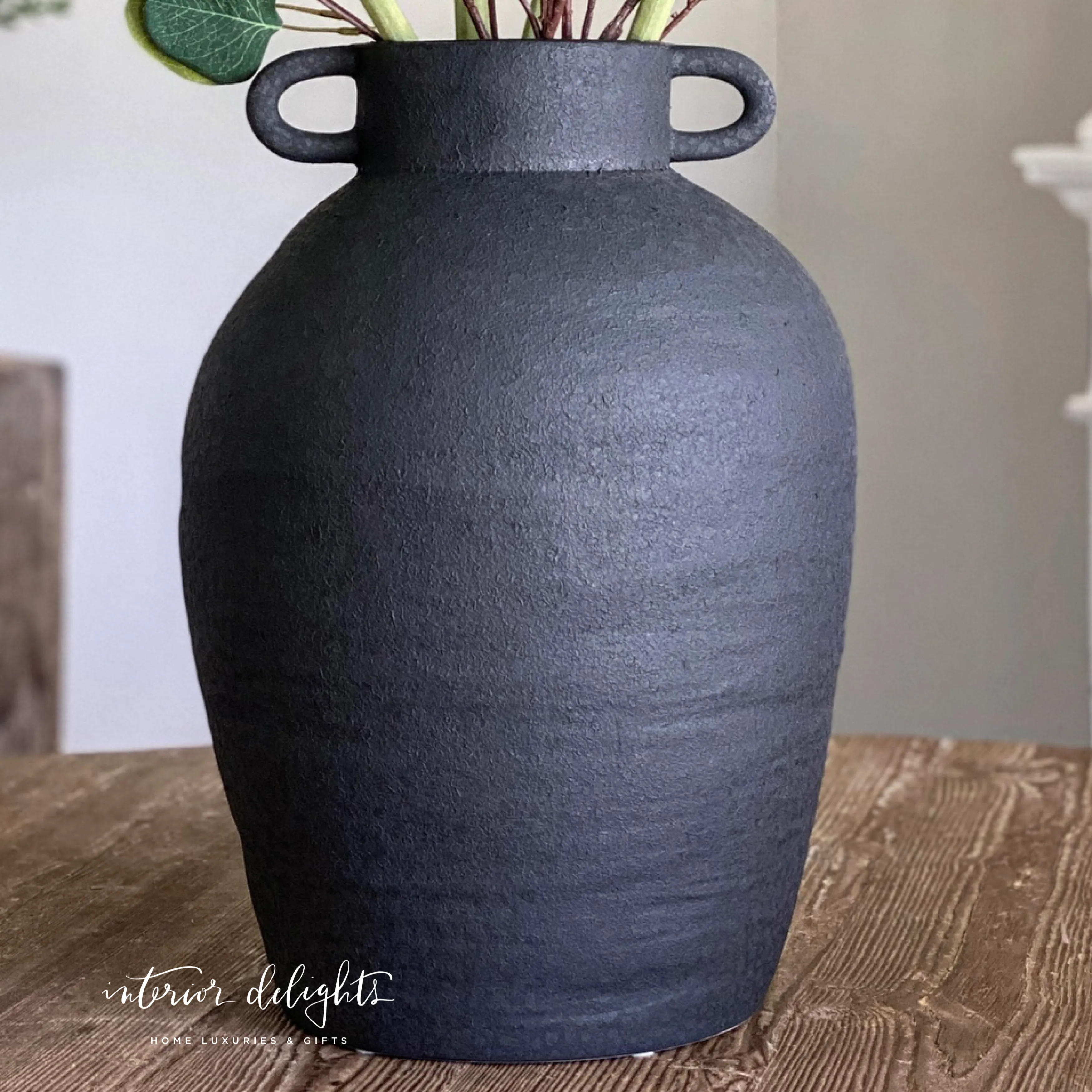 20" Ceramic Black Urn