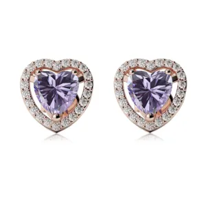 24k Rose Gold Plated 4 Ct Created Halo Heart Tanzanite Stud Earrings