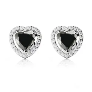 24k White Gold Plated 1/2 Ct Created Halo Heart Black Sapphire Stud Earrings