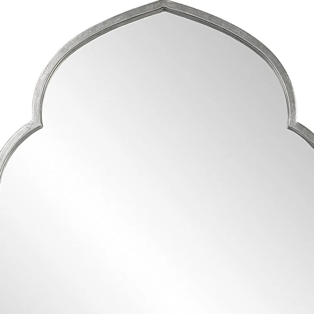 38 Inch Wood Wall Mirror, Moroccan Style, Antique Silver By Casagear Home