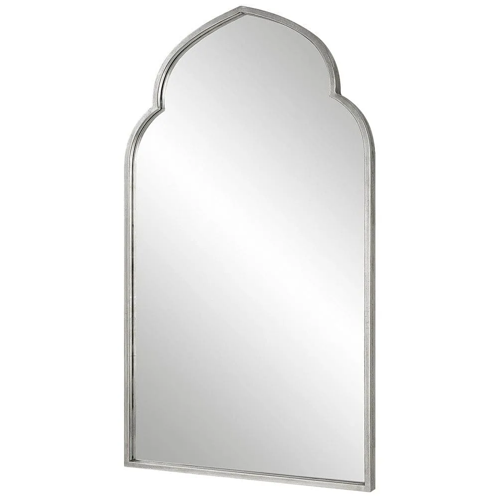 38 Inch Wood Wall Mirror, Moroccan Style, Antique Silver By Casagear Home