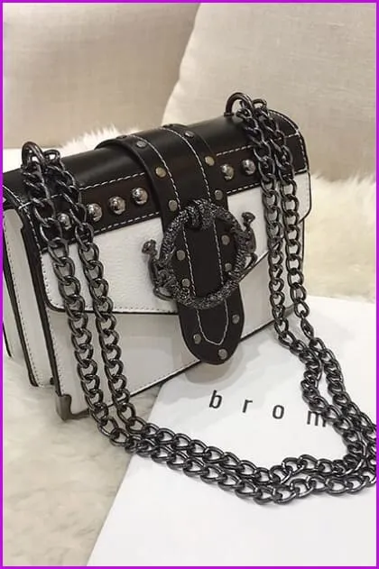 4 Colors Rivet Lock Chain PU Shoulder Bag F099