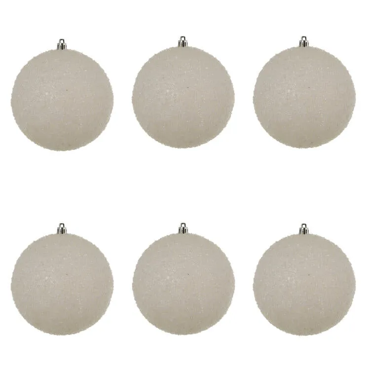 4.75" White Beaded Ball Ornaments with Drilled Caps 6 Per Bag