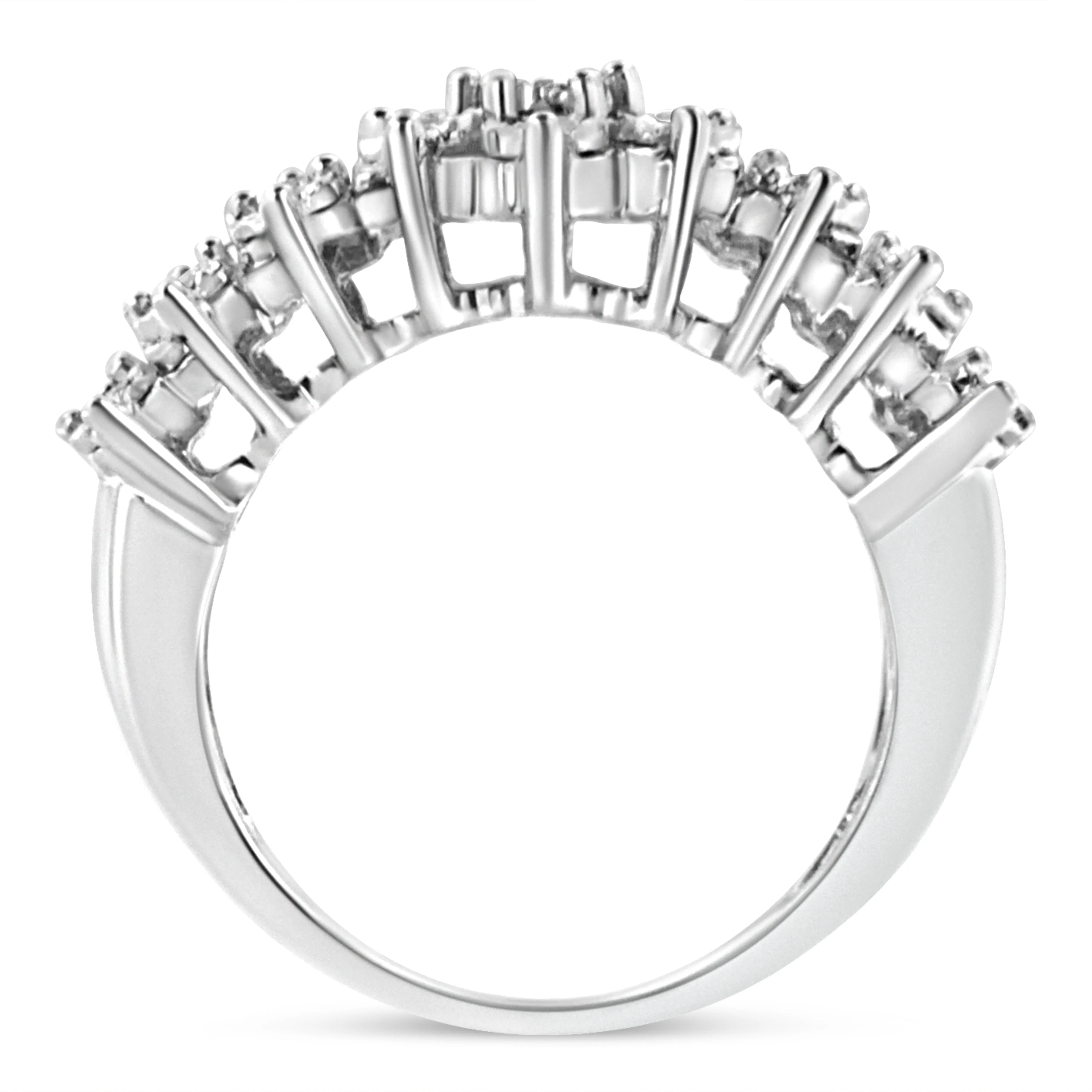 .925 Sterling Silver 1/4 Cttw Miracle Plate Set Round-Cut Diamond Two Row Band Ring