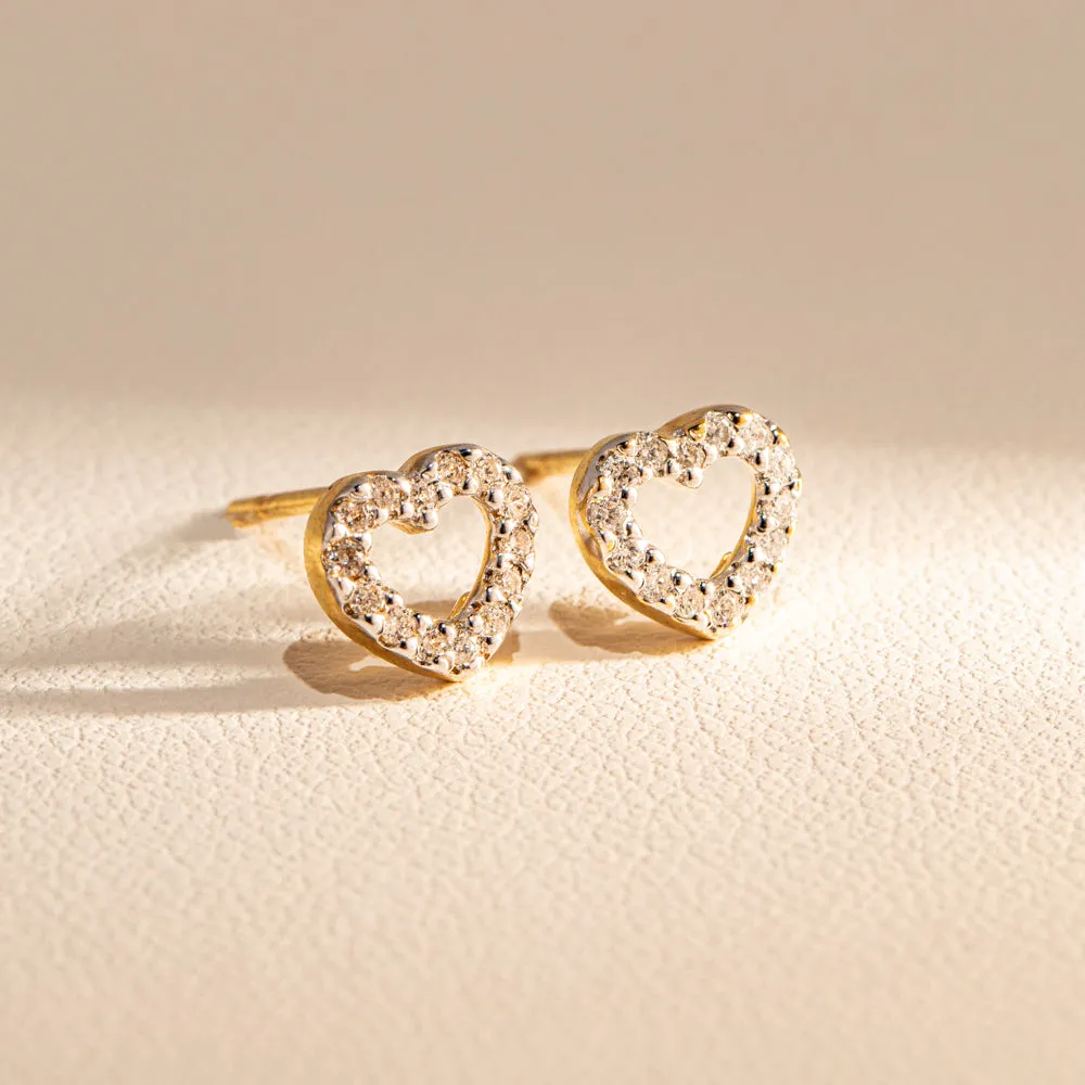 9ct Yellow Gold Diamond Heart Studs