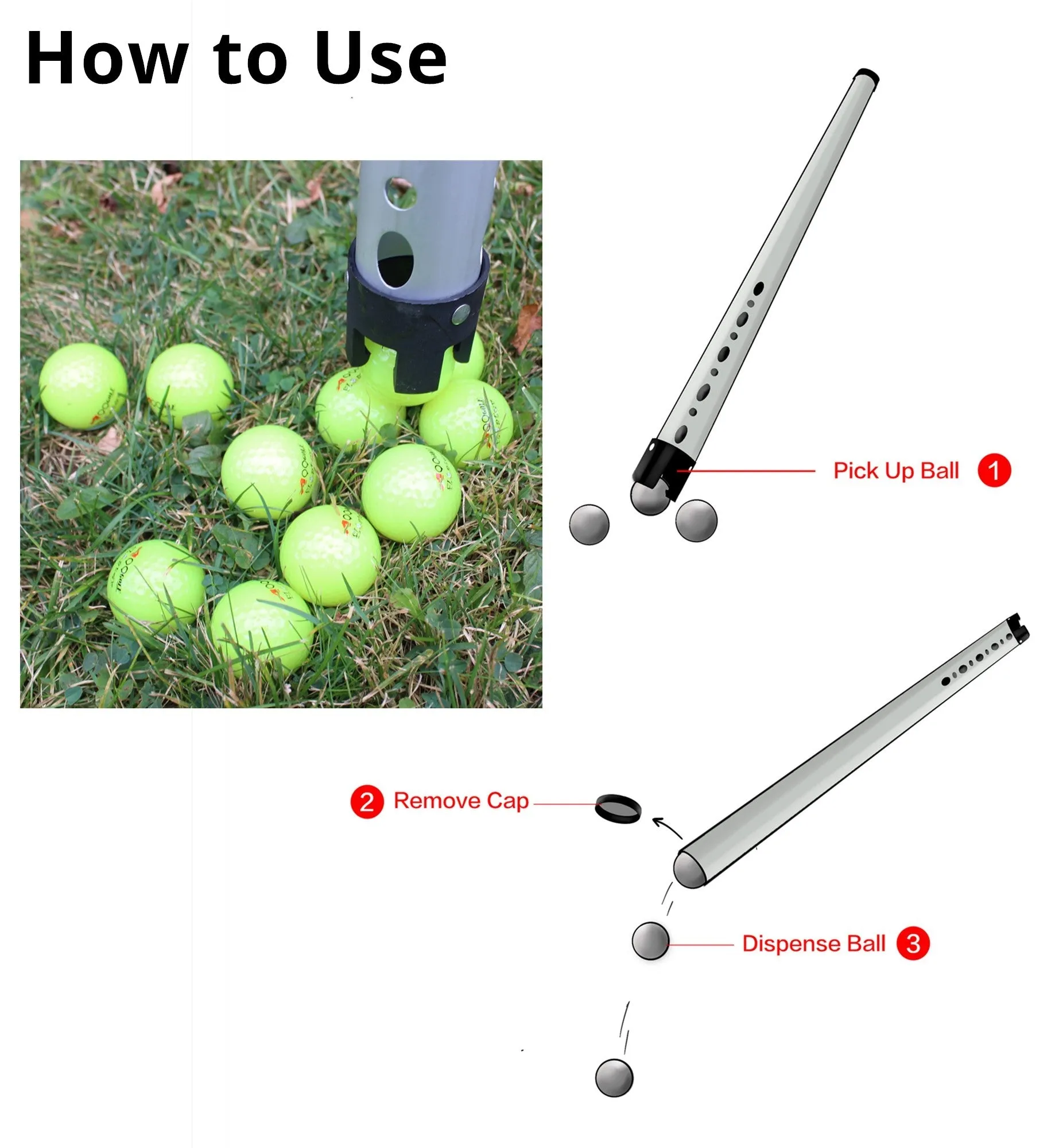 A99 Golf Alu Ball Shagger Golf Ball Tube Pickup Retriever Shagger Ball Storing Tube Hold Up 23 Balls Golfer Tool Accessory 98CM