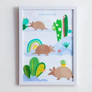 Armadillo Wall Art with White Frame for Kids