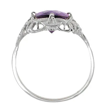 Art Deco Filigree Checkerboard Amethyst Ring in 14 Karat White Gold