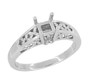 Art Nouveau Flowers and Leaves Filigree Engagement Ring Mounting for a 3/4 Carat Cushion Cut, Princess, Radiant, or Asscher Cut  Diamond in Platinum