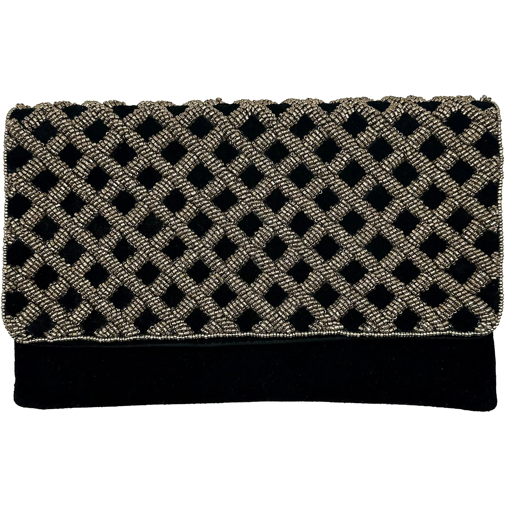 BEADED BLACK VELVET CLUTCH