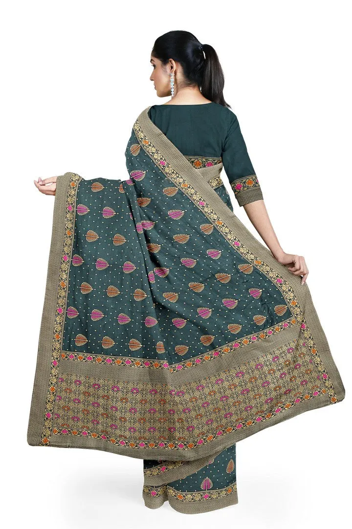 Beautiful Banarasi silk saree with multicolor meena work.