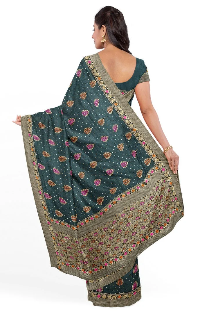 Beautiful Banarasi silk saree with multicolor meena work.