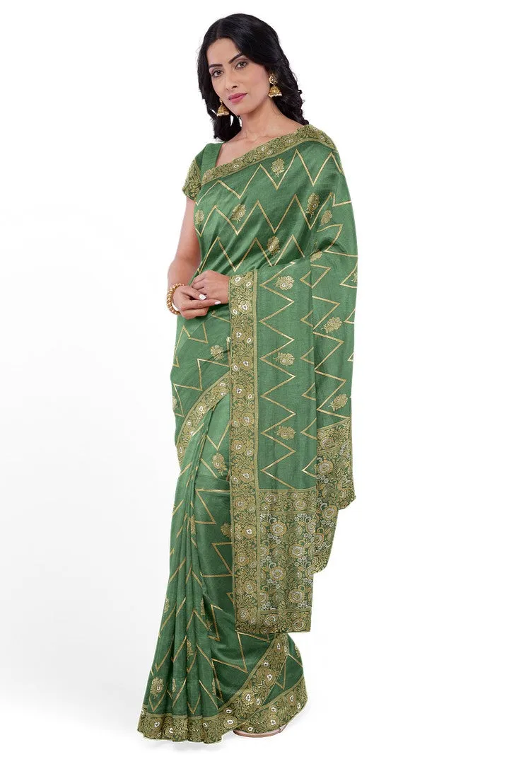 Beautiful Banarasi silk saree with zig-zag weave design