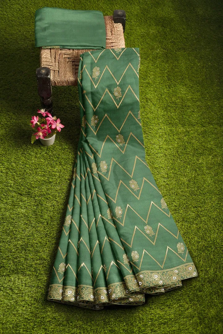 Beautiful Banarasi silk saree with zig-zag weave design