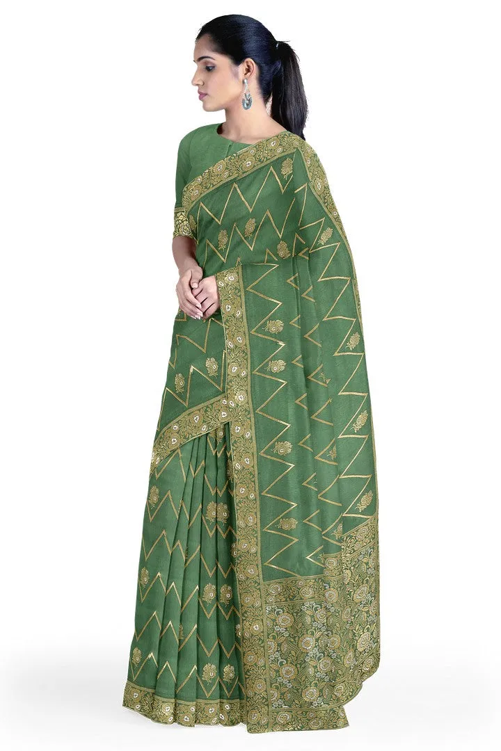 Beautiful Banarasi silk saree with zig-zag weave design