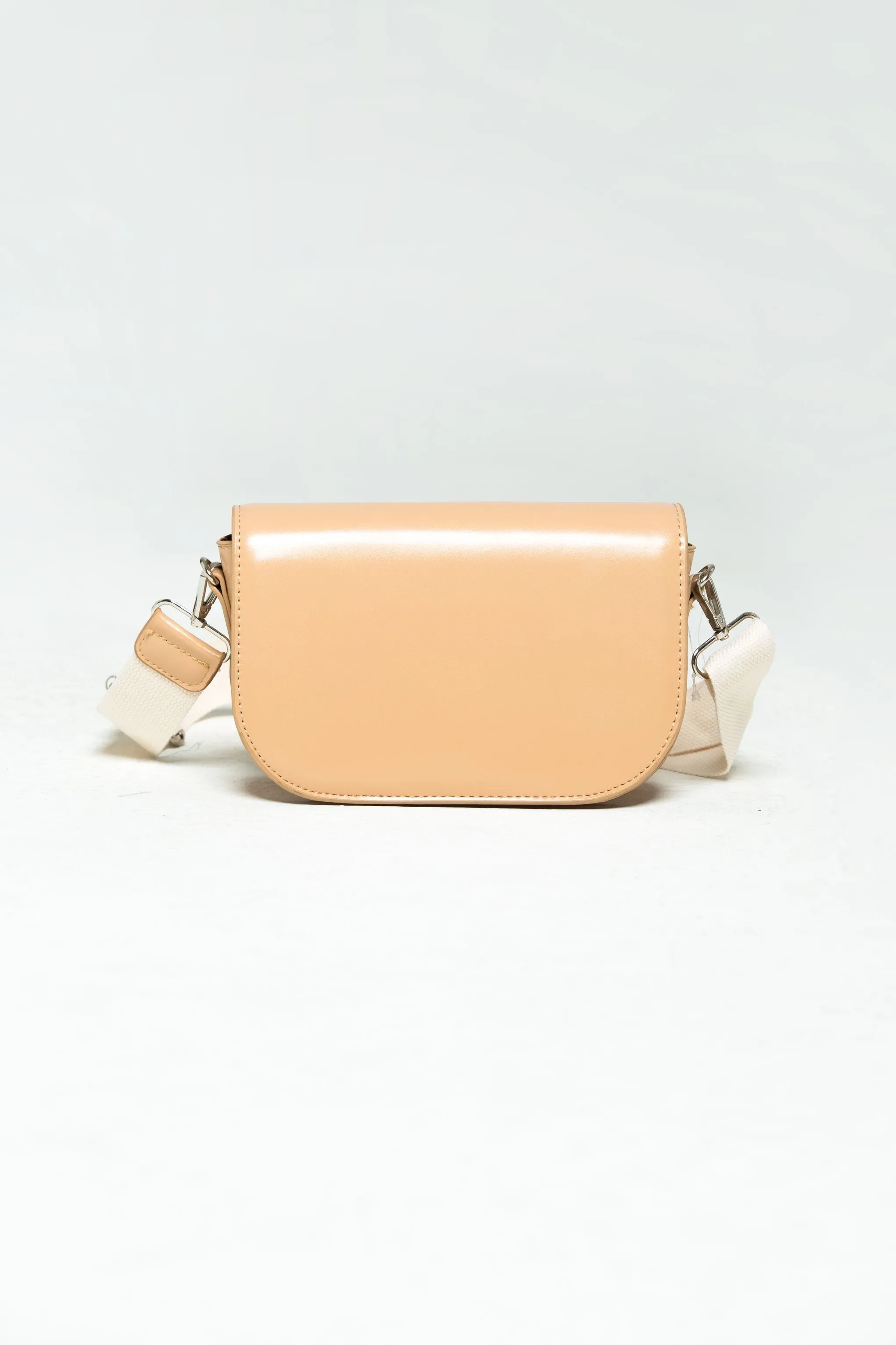 Beige Front Flap Cross Body Bag