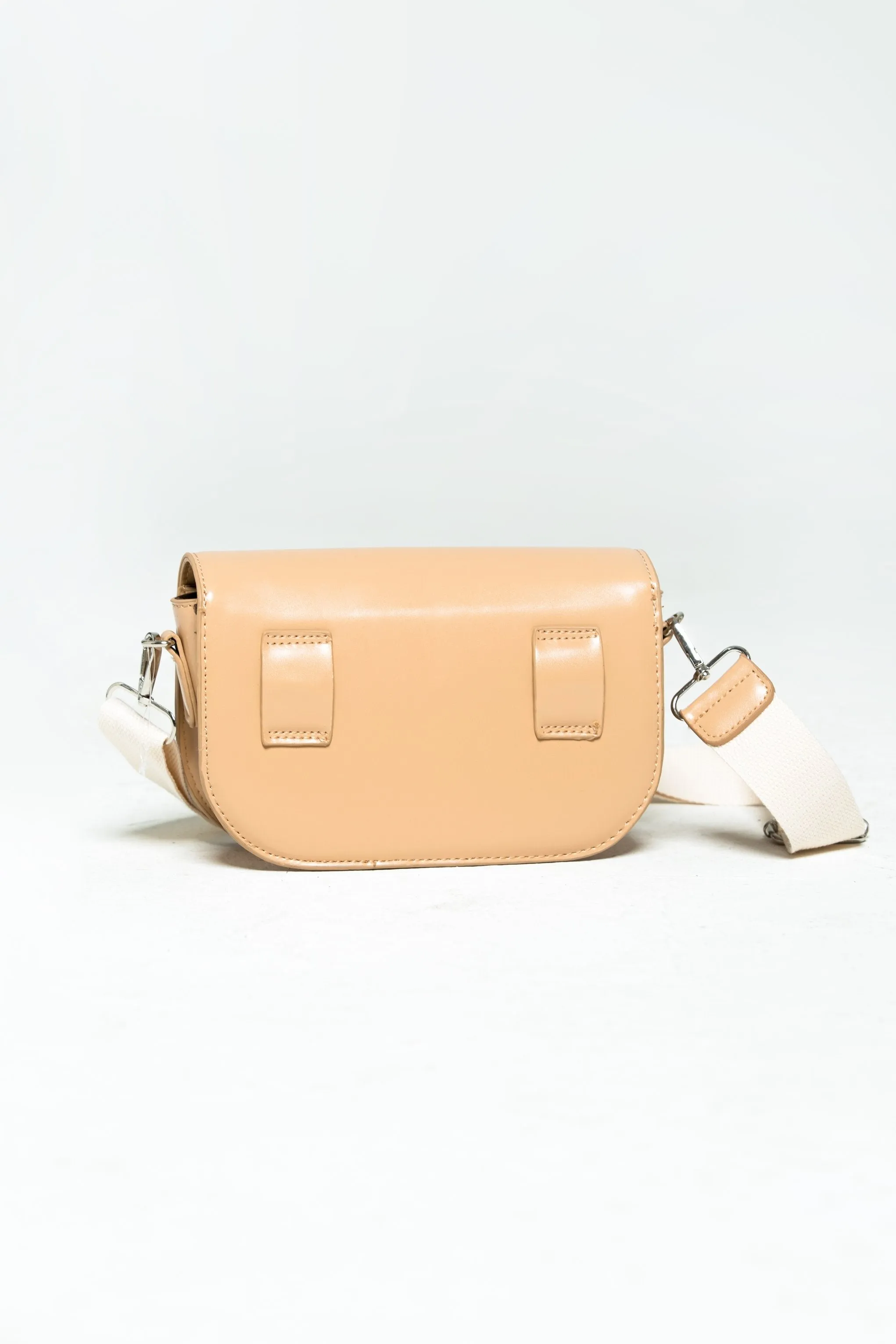 Beige Front Flap Cross Body Bag