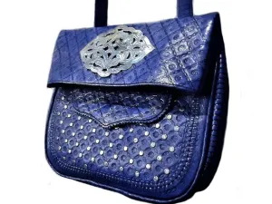 Berber Girl Leather Bag - Médaillon - Blue