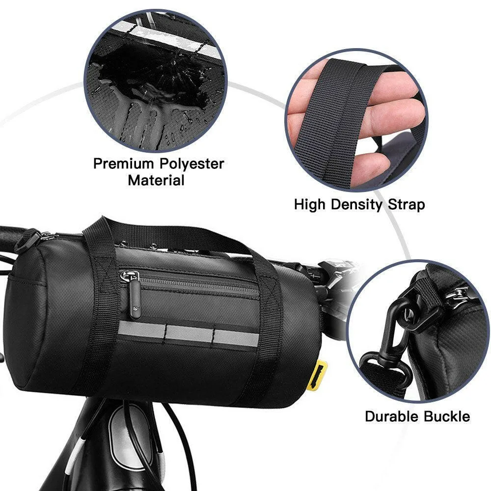 Bike Handlebar Bag Multifunction Handlebar Pouch Water Resistant Front Frame Bag with Detachable Shoulder Strap