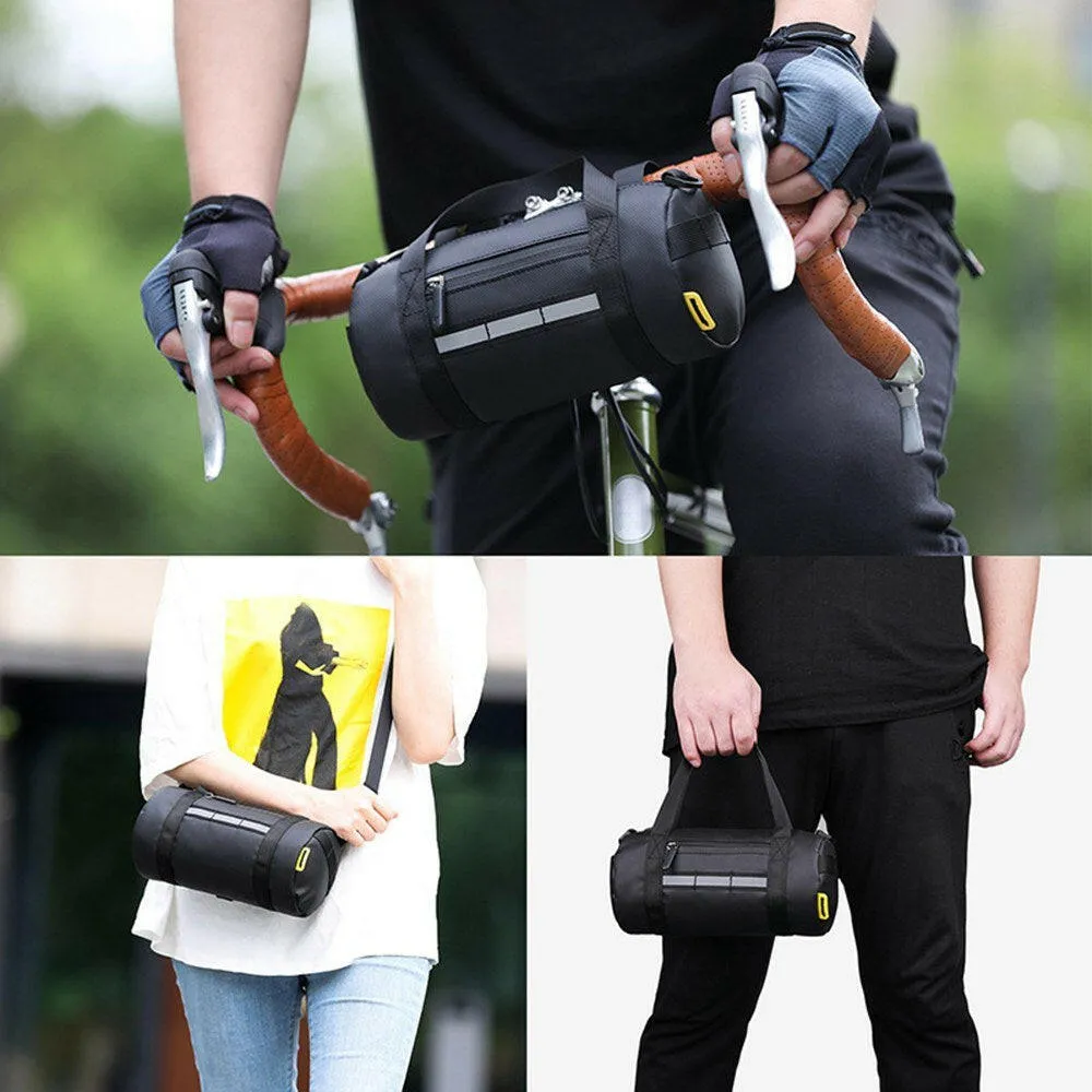 Bike Handlebar Bag Multifunction Handlebar Pouch Water Resistant Front Frame Bag with Detachable Shoulder Strap