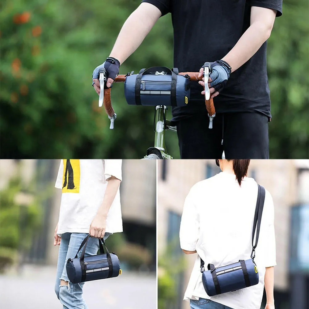 Bike Handlebar Bag Multifunction Handlebar Pouch Water Resistant Front Frame Bag with Detachable Shoulder Strap